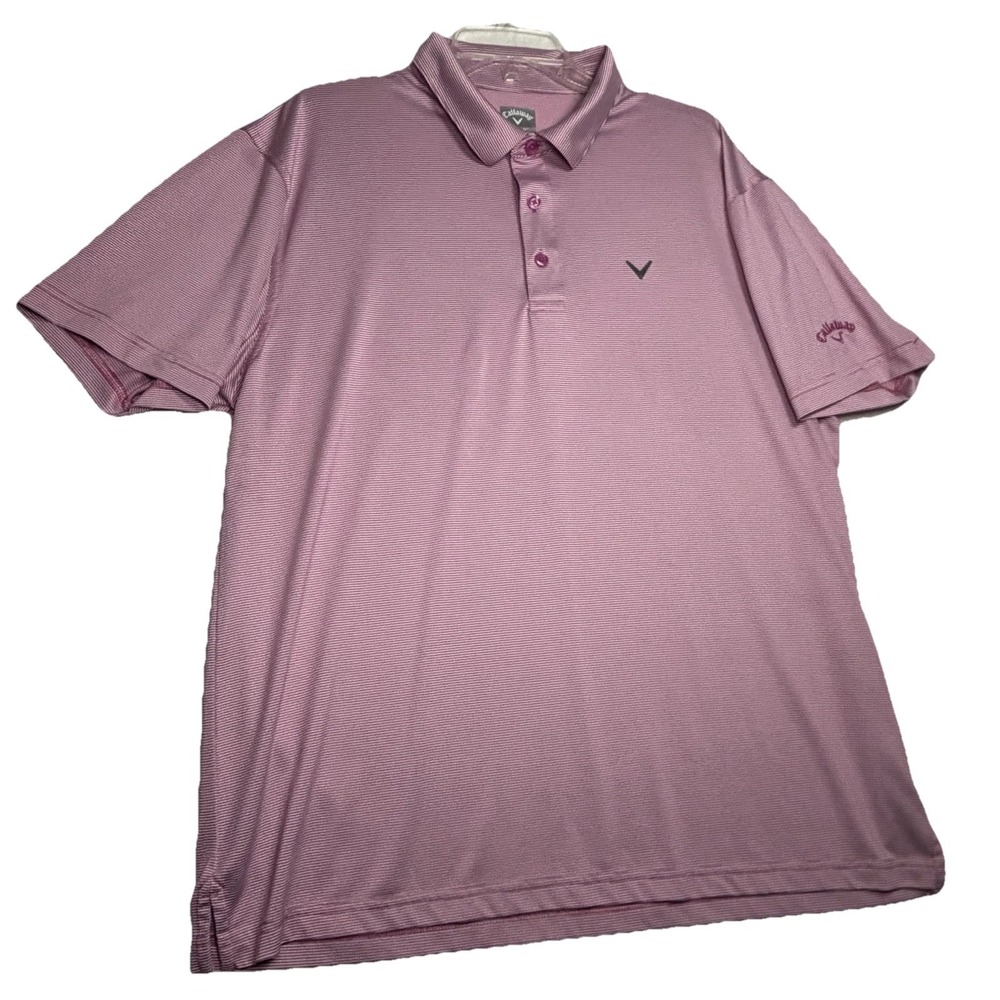 Callaway Opti-Dri Golf Polo Shirt Mens XL Short Sleeve‎ Pink Striped Casual